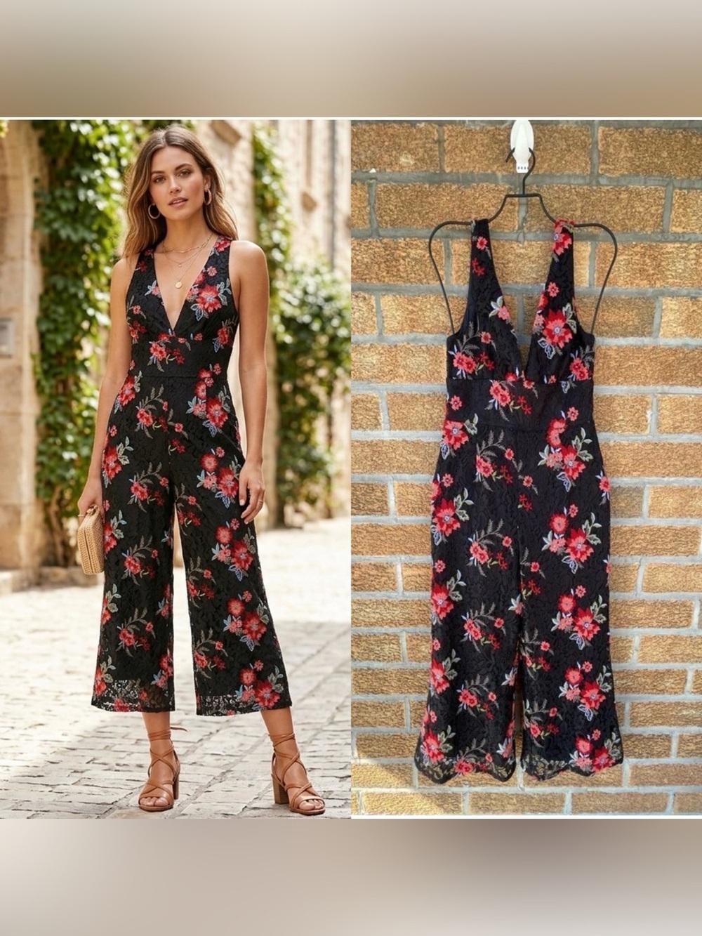 Lovers + Friends Floral Embroidered Lace Culotte Jumpsuit Whimsigoth Small